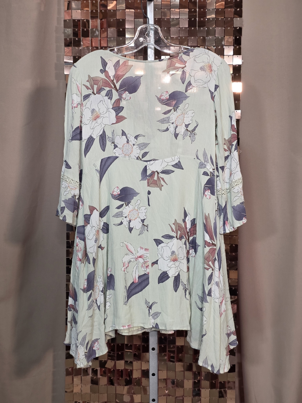 Harlow Floral Boho Tunic Dress | Sage Green | Lace Trim & Tassel Ties | Size XS - Picture 5 of 5